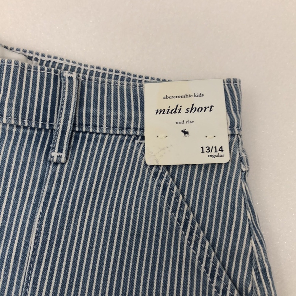Abercrombie Kids Shorts Mid Rise Midi 13/14 Regular Blue & White Stripe Denim - Picture 3 of 15